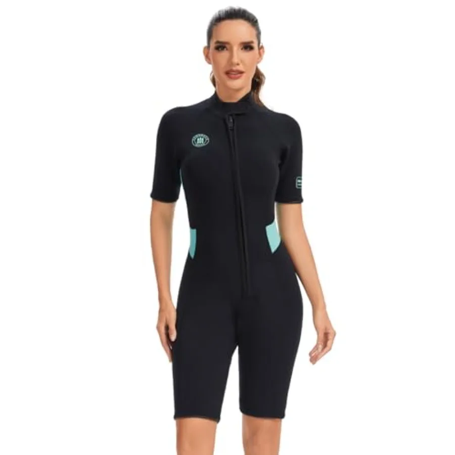 

2mm Shorty Wetsuits for Men and Women: Ultra-Stretch Neoprene, Black, Front Zip Thermal Protection for Swimming and Diving