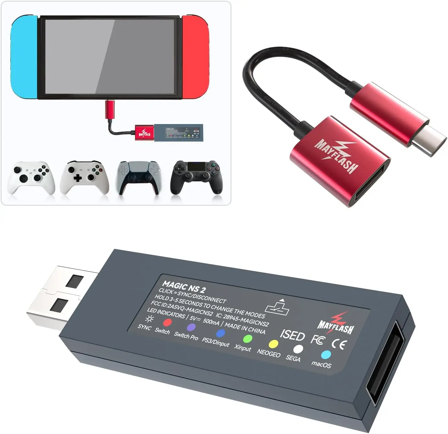 محول USB بلوتوث لاسلكي MAYFLASH Magic NS2 متوافق مع Switch/Switch 2، Steam Deck، Windows، Raspberry Pi، Xbox Seri