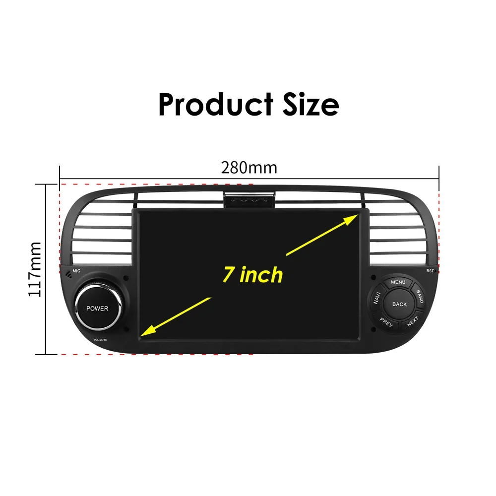 Android carro dvd player 7 Polegada auto inteligente toque diamante tela duplo din estéreo do carro para fiat 500 2007-2015 carplay com gps/mp5