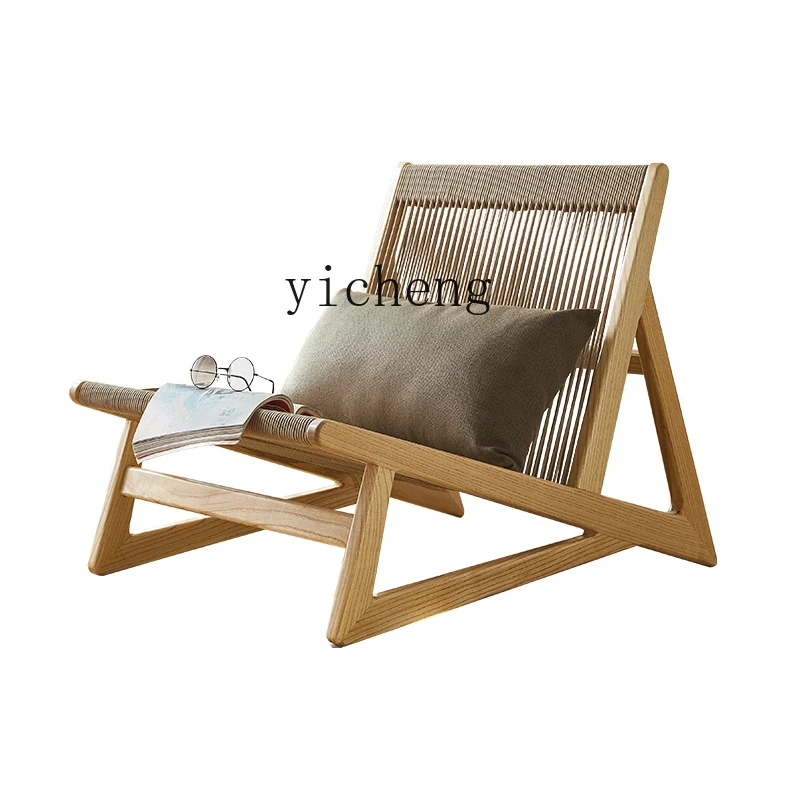 Yy Wooden Lounge Chair Balcony Hemp Rope Woven Single-Seat Sofa Chair Nordic Simple