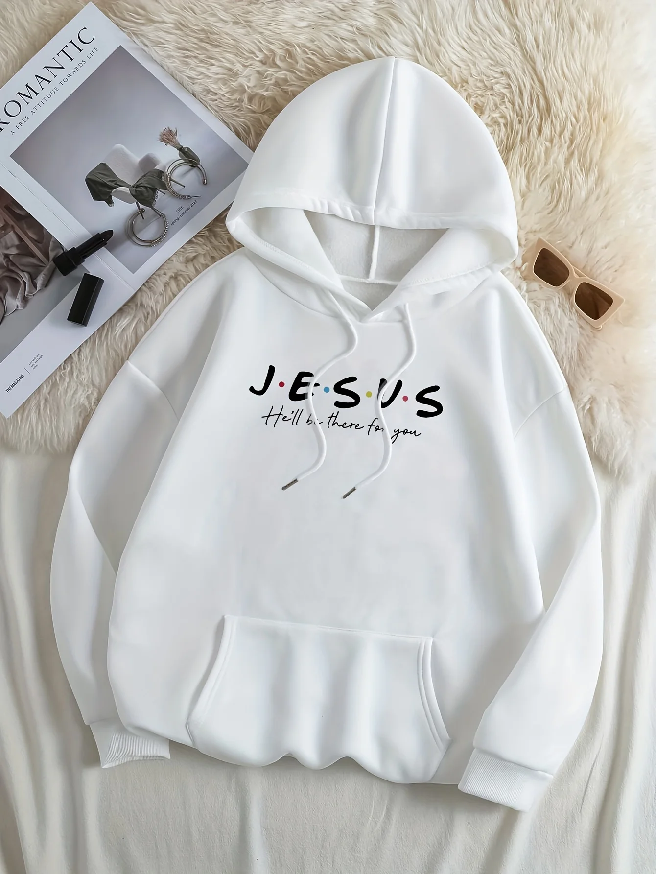 Jesus Print Hoodies, Drawstring Kangaroo Pocket Casual Sweatshirt For Spring & Fall, Women\'s Clothing