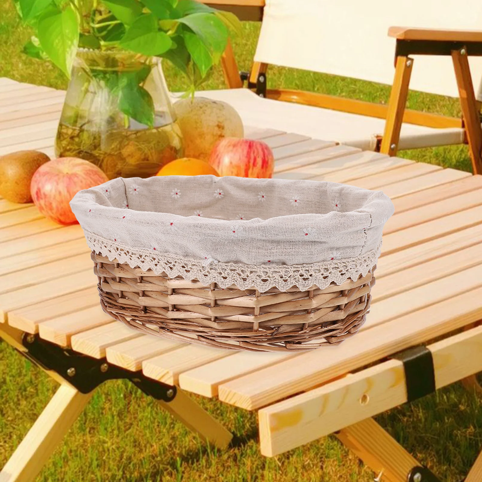 

Woven Fruit Basket Natural Rattan Storage Basket For Kitchen Organizing Bread Serving Picnic Sundries Holder Decorative