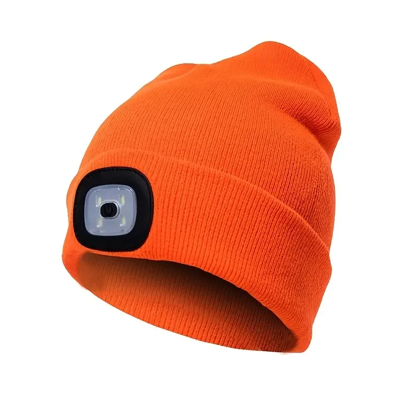 Solid Knitted Beanies With LED Lighting, Hip-Hop Style Berets Portable, Warm Woolen Bonnets For Women And Men