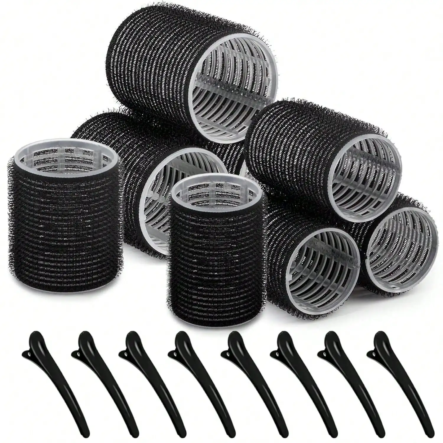 Conjunto de rolos de cabelo autoadesivos, 16 peças, para diferentes comprimentos de cabelo, modeladores sem calor com clipes como ferramenta de estilo de cabelo diy