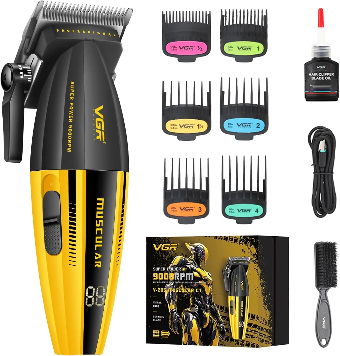 

Профессиональные беспроводные машинки для стрижки волос для мужчин, триммер с частотой вращения 9000 об/мин, 6 магнитными насадками и LED-дисплеем, легкий и универсальный набор