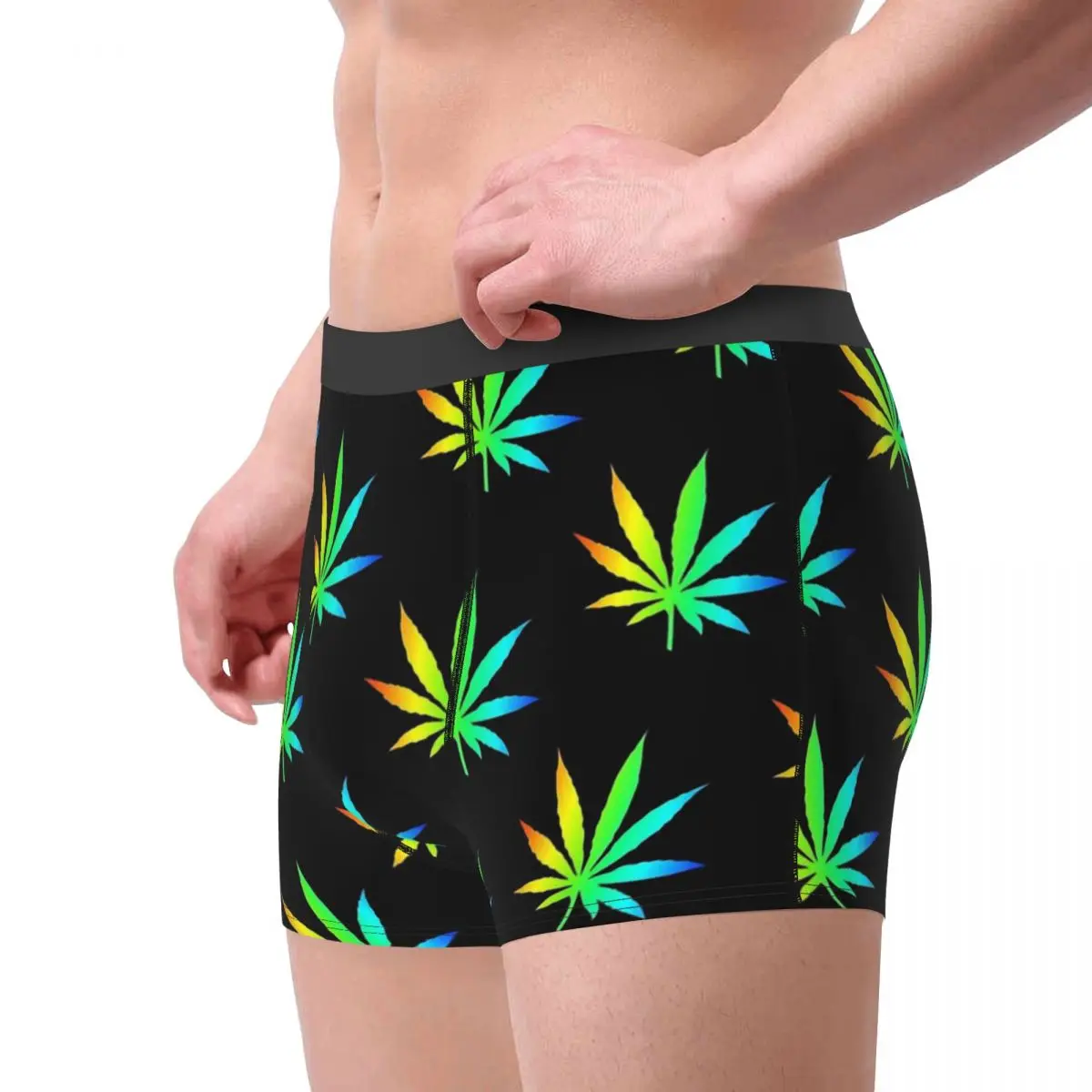 Rainbow Man\'s Boxer Briefs Underwear Cannabis Leaf Plant Marijuana Weed Highly Breathable High Quality Sexy Shorts Gift Idea