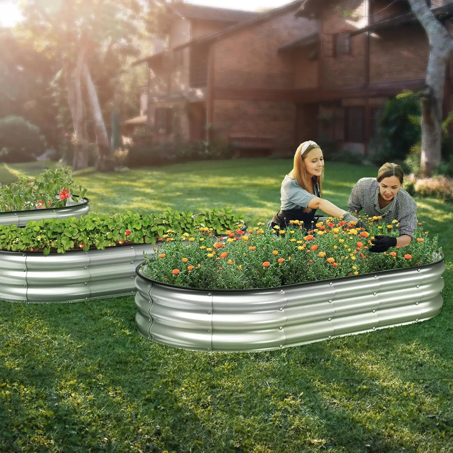 Outdoor Gardening Galvanized Metal Planter Box in Silver with Safety Edging, Ideal for Vegetables, Flowers, and Herbs view 5