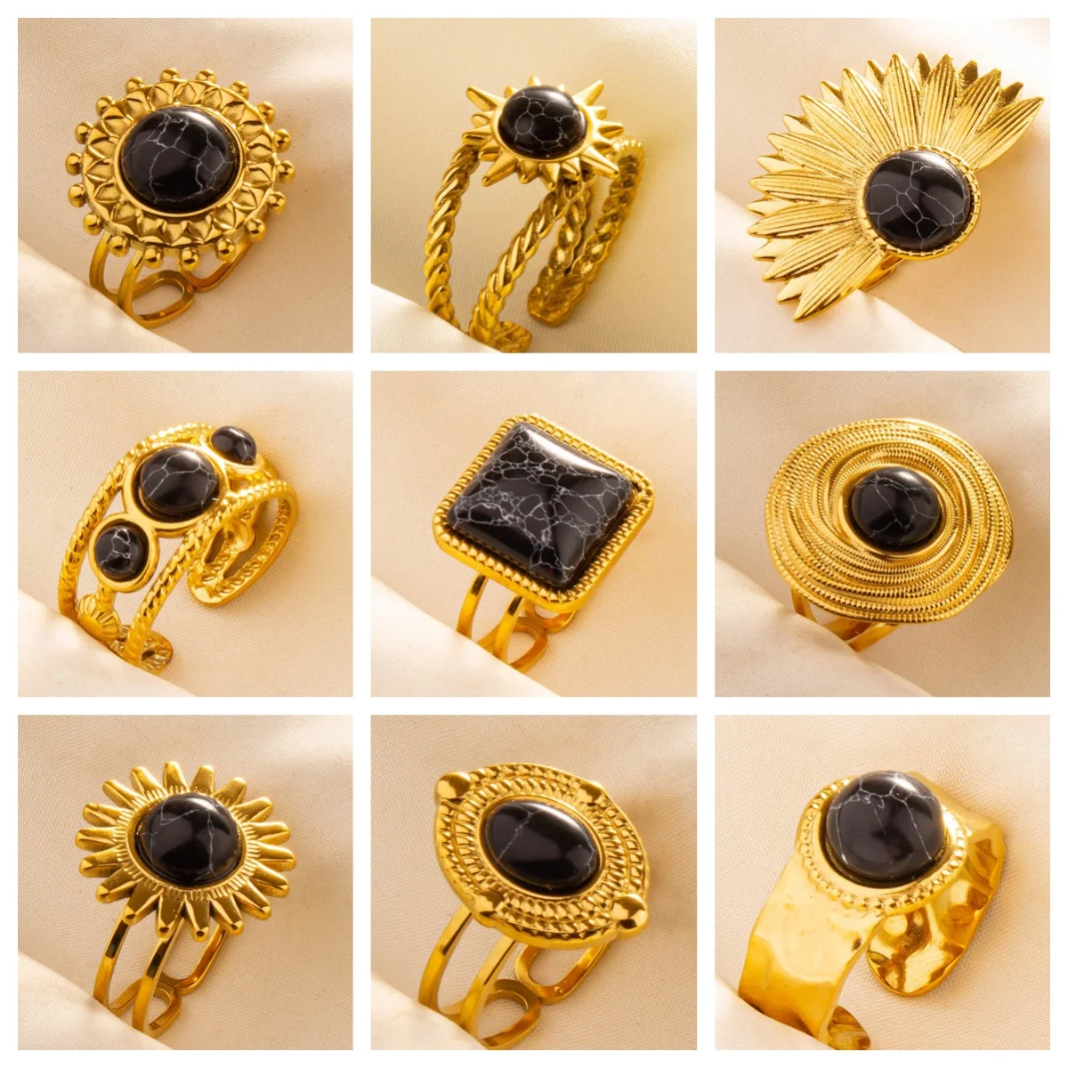 

1pcs Black Stainless Steel Jewellery Ring For Women Elegant Adjustable Opening Rings Vintage Fashion Jewelry Girls Gift Anillos