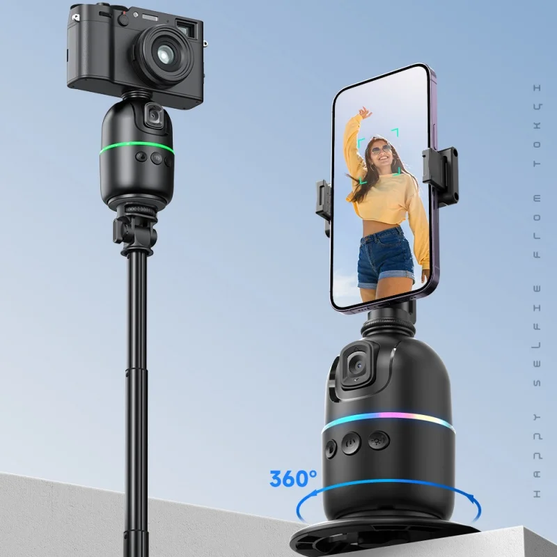 Stabilizzatore per telefono con giunto cardanico portatile intelligente con treppiede di estensione Monitoraggio AI per iPhone Android Tiktok Vlog con luce di riempimento