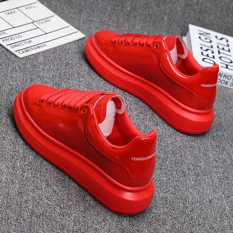 2025 Lacquered White Casual Shoes for Men Women Patent Leather Sneakers Thick Sole Skateboard Outdoor Tennis Walking Wear view 4