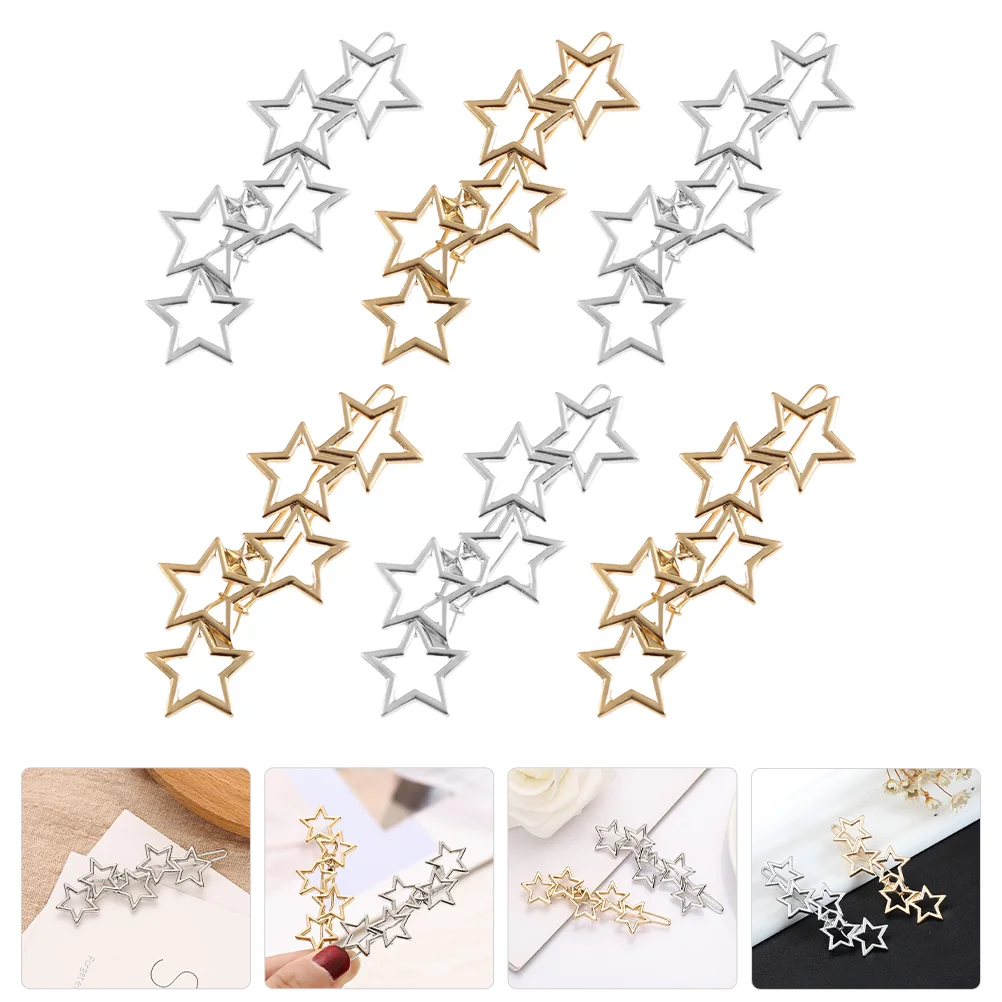 6 Pcs Hair Star Hairpin Banquet Wedding Accessories Barrettes for Women Alloy Clips