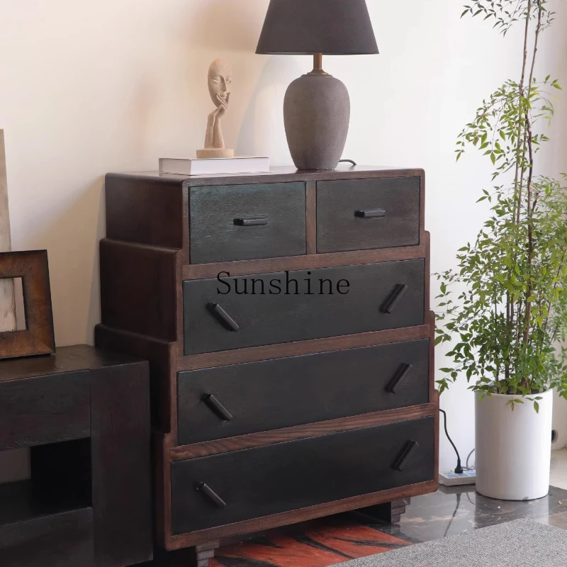 

French antique simple storage cabinet bedroom black bedside cabinet