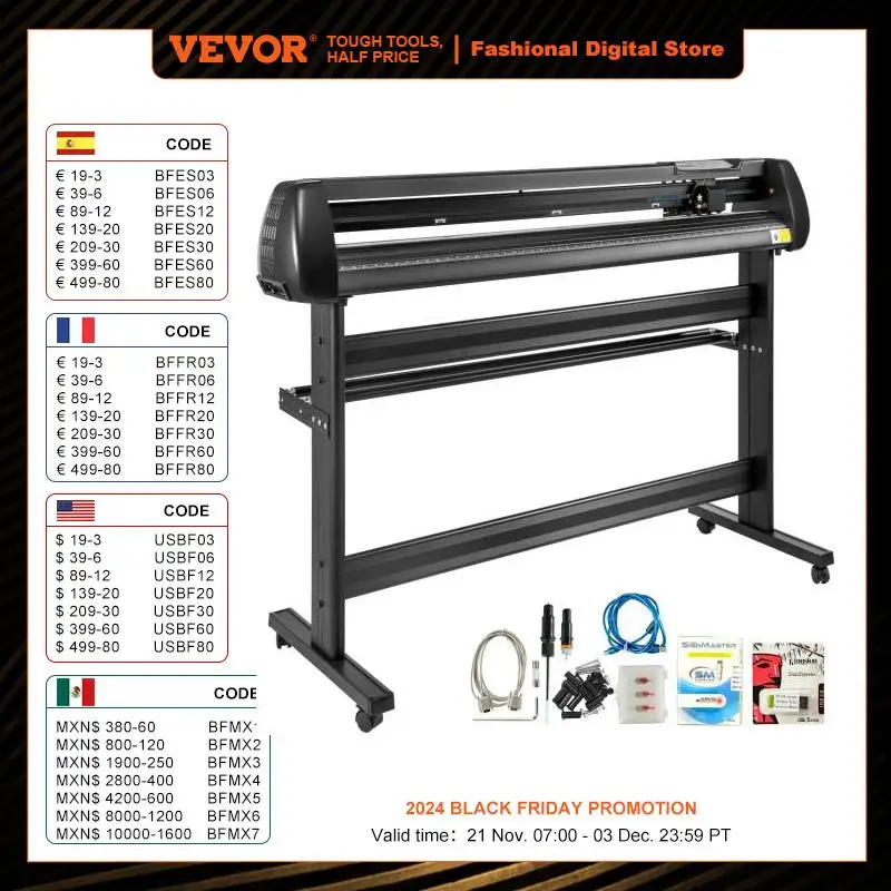 

VEVOR 53/34/28 Inch Manual Vinyl Cutter Plotter Machine with COMPIM/USB Ports SIGNMASTER for Advertisement Craft Design Cut Etc.