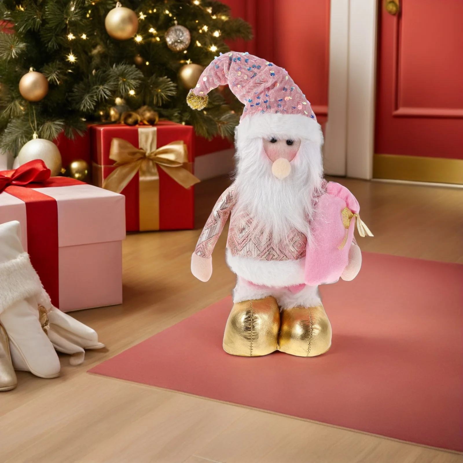 

Festive Holiday Christmas Decorations Pink Adjustable Ornament Lights Music Tabletop Family Decor Desktop Figurines Xmas