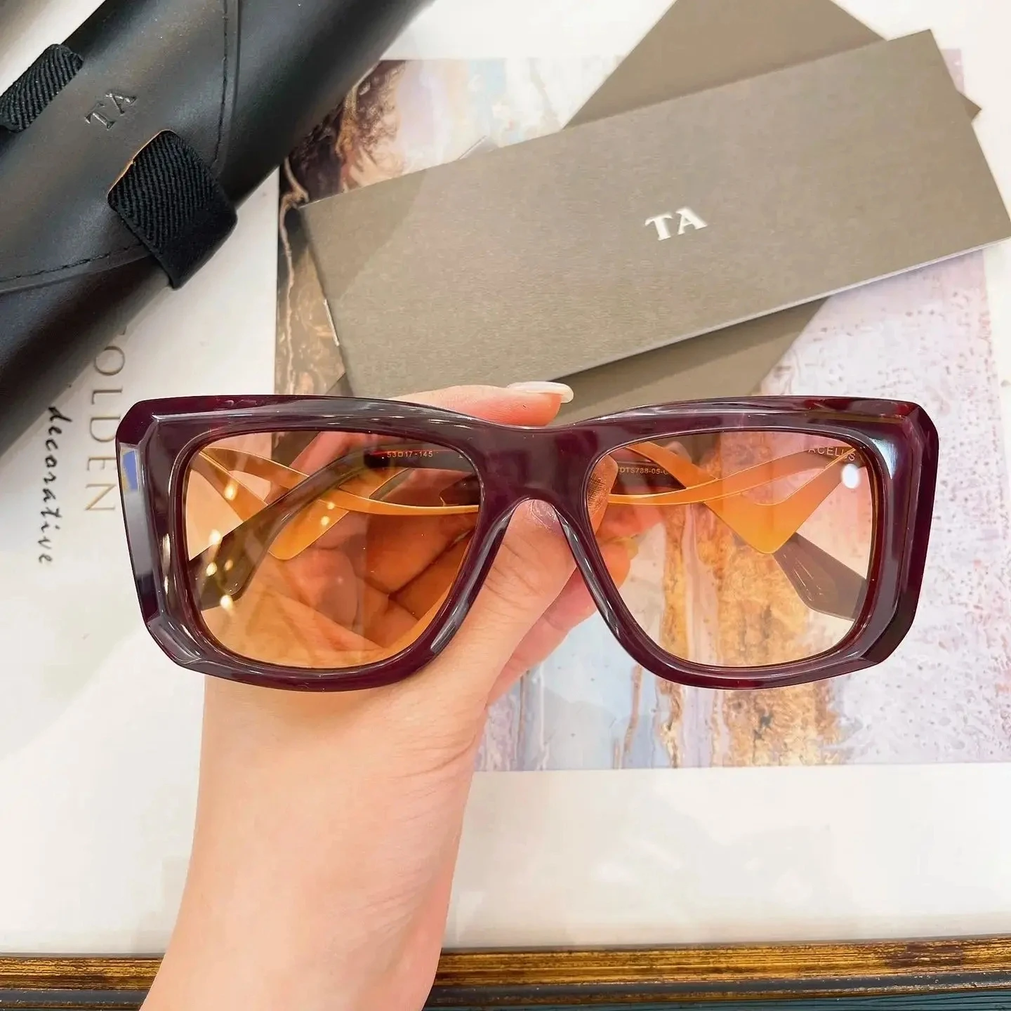 

Original For LIANGCHENDIT DT DTS788 Red Acetate Frame Men Sunglasses Oversized Gradient Driving Anti-Glare Women Couple Eyewear