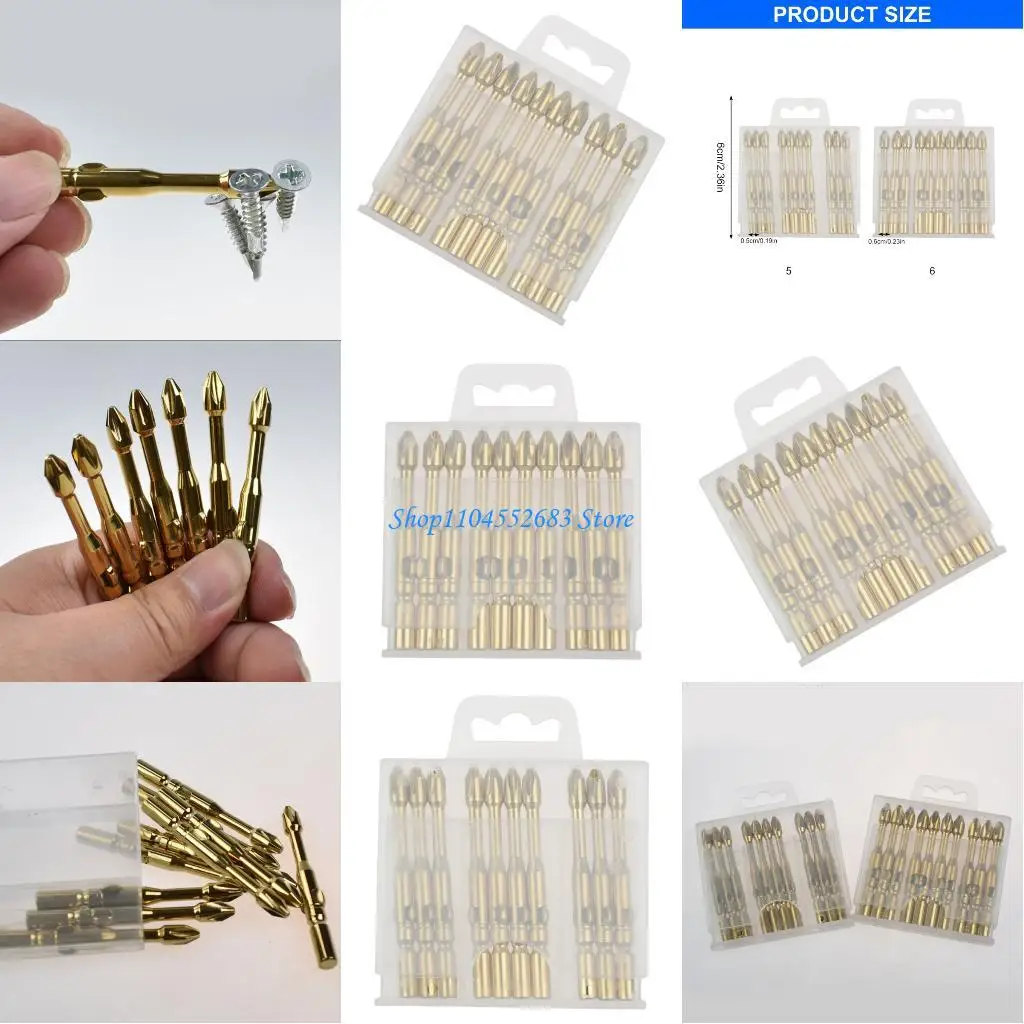 

Y6GD 10Pcs Impact Antislip Screwdriver Bit 5mm/6mm Tip Crossing Head Screwdriver Bit Attachment Accessories