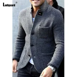 Mens Elegant Leisure Casual Knitted Blazers European Style 2024 Spring Classic Basic Jackets Men Slim Comfy Blazers Outerwear