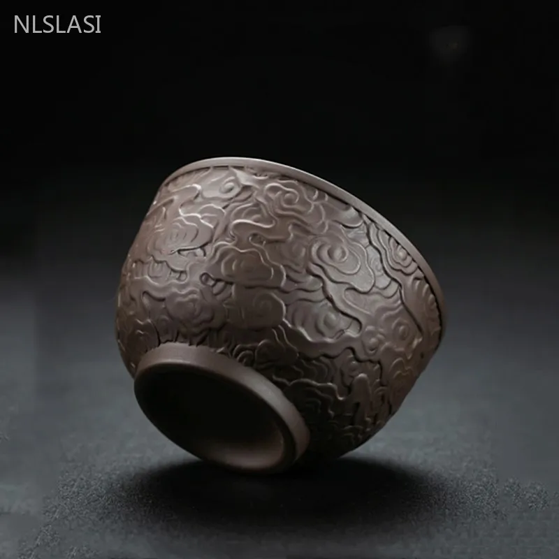 2pcs/80ml Yixing Purple Clay Tea Cup Handmade Relief Tea Cup Set Custom Beauty Master Cup Home Zen Tea Accessories