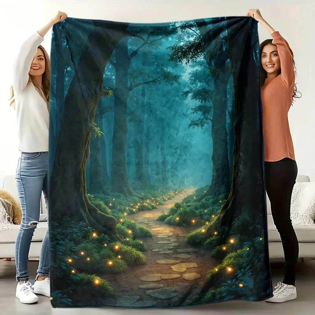 A Cozy, Dreamy Forest-Themed Fleece Blanket with Soft, High-Definition Digital Printing. It'S a Cooling Blanket Suitable for Yea