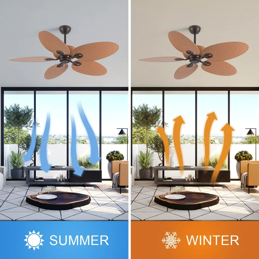 48 Inch Fan Light No Light Silent Palm Leaf Tropical Living Room Ceiling Fan Light