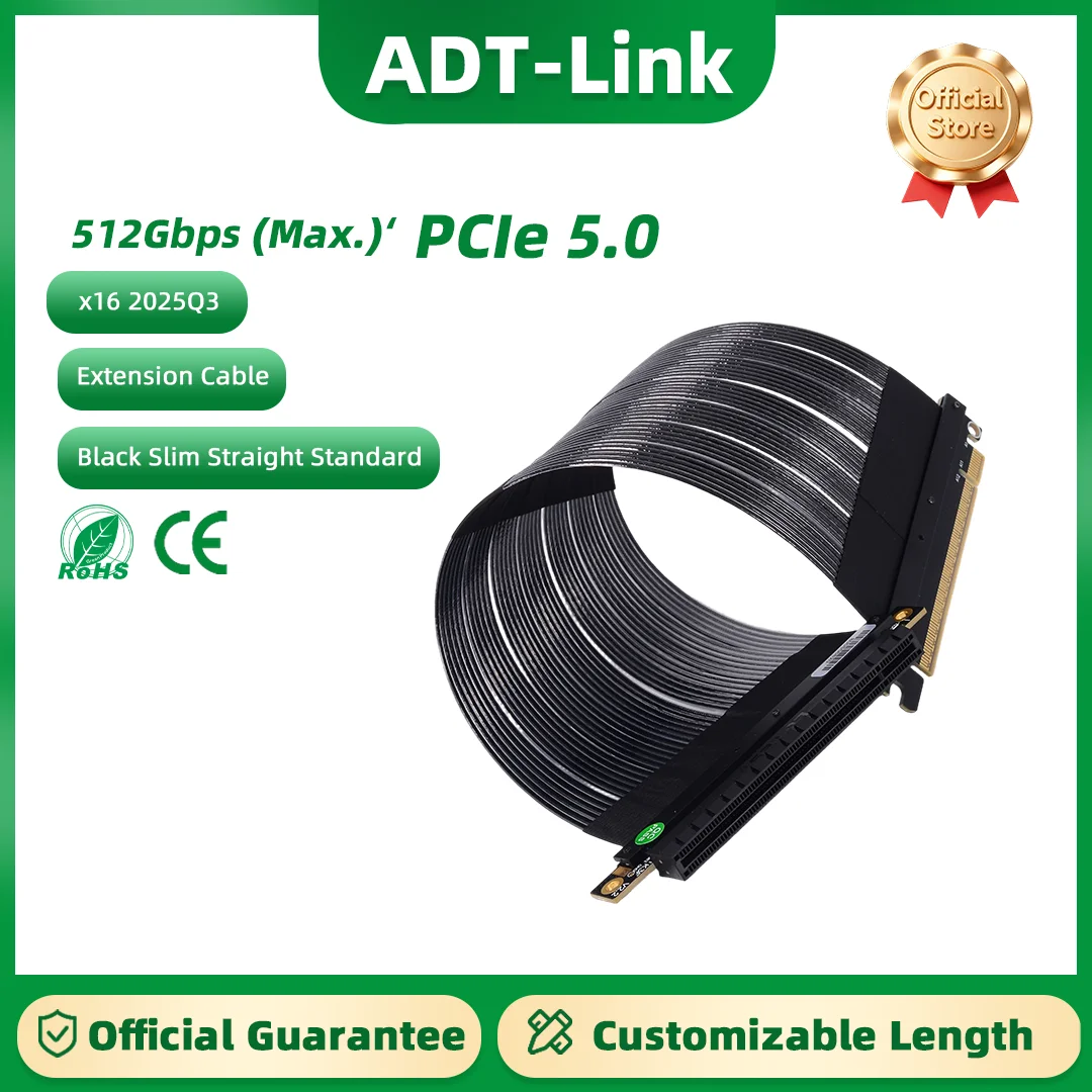 ADT-Link  PCIe 5.0 x16 Graphics Card Extension Cable Standard GEN5 High-Speed Lossless Riser Cable with Airplane Head Buckle