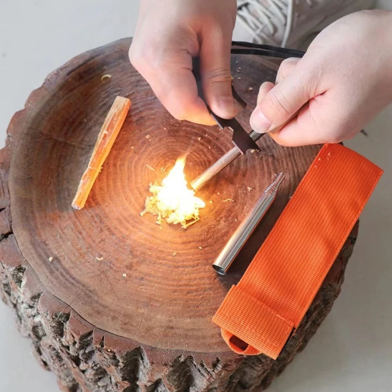 

Magnesium Rod Blowtorch Set Flint Pine and Transparent Ribbon Bag Survival Kit Portable Stainless Steel Telescopic Blowtorch