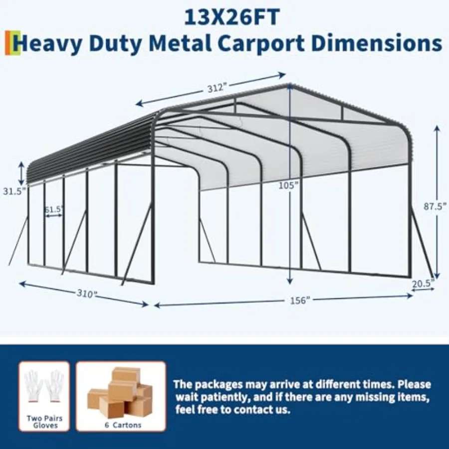 Metal Carport, Carport with Reinforced Base and Galvanized Steel Roof, Heavy Duty Garage Car Shelter Shade, Outdoor Car Port Ca