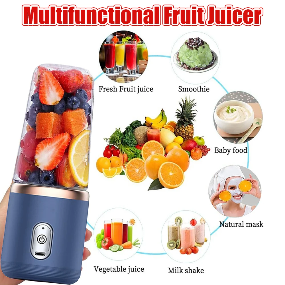 Dual Cup Fruit Juicer 400ml Electric Blender Handheld USB Quick Charge Juicer Apply for Fruit Vegetables Family Party Travelling