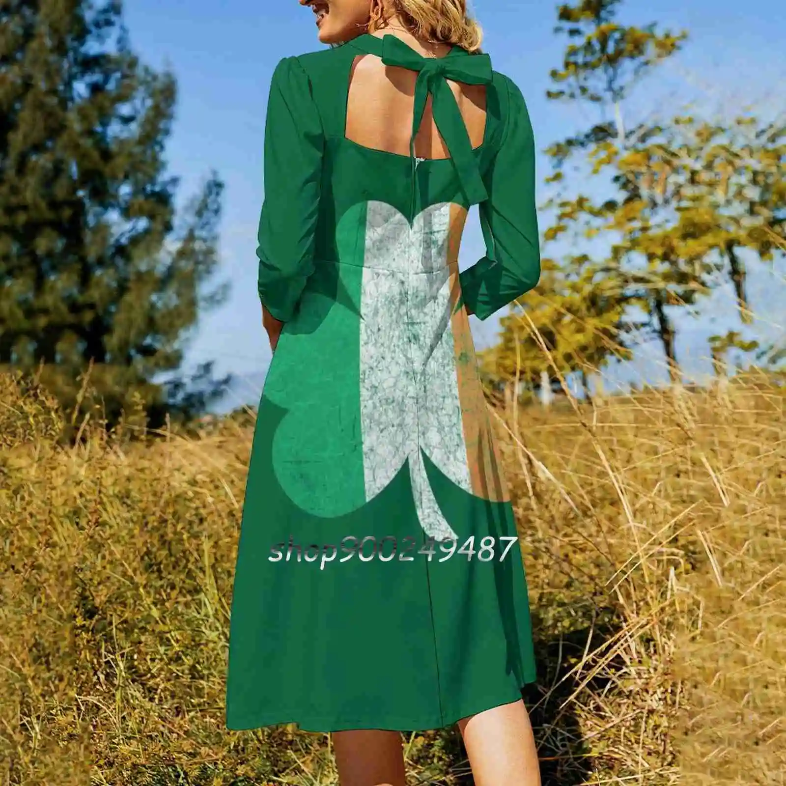 Irish Shamrock Day Square Neck Dress Sweet Summer Dress Women Elegant Halter Print Dress Irish Shamrock Ireland Irish Saint