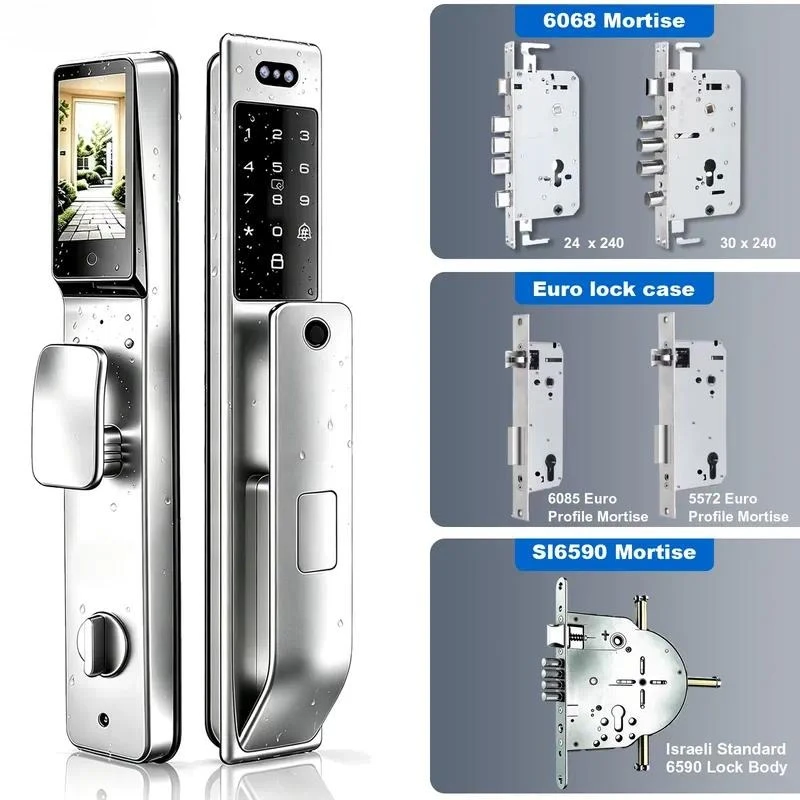 IP66 Waterproof Smart Door Lock 3D Face and Palm Vein Dual Biometric for Euro 6068 6085 5572 and Israel 6590 Lock Bodies