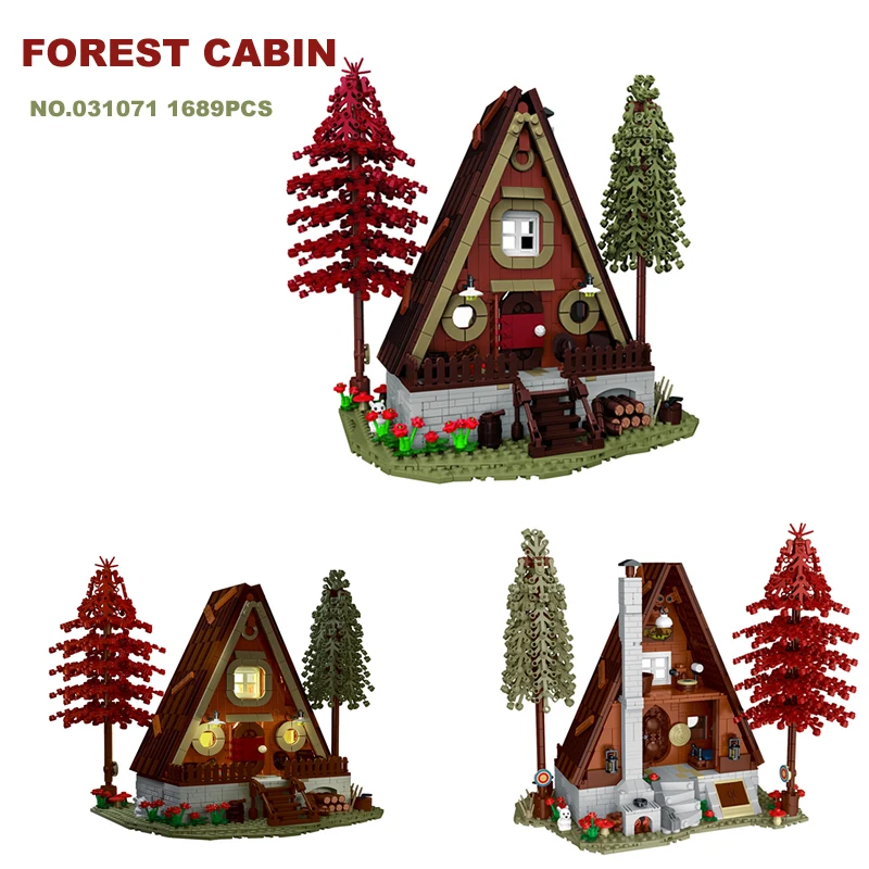 

1689PCS Town Cabin Villa Wooden Hut Building Blocks Model Street View Forest Triangular Log with Lights Moc Modular Bricks Toys