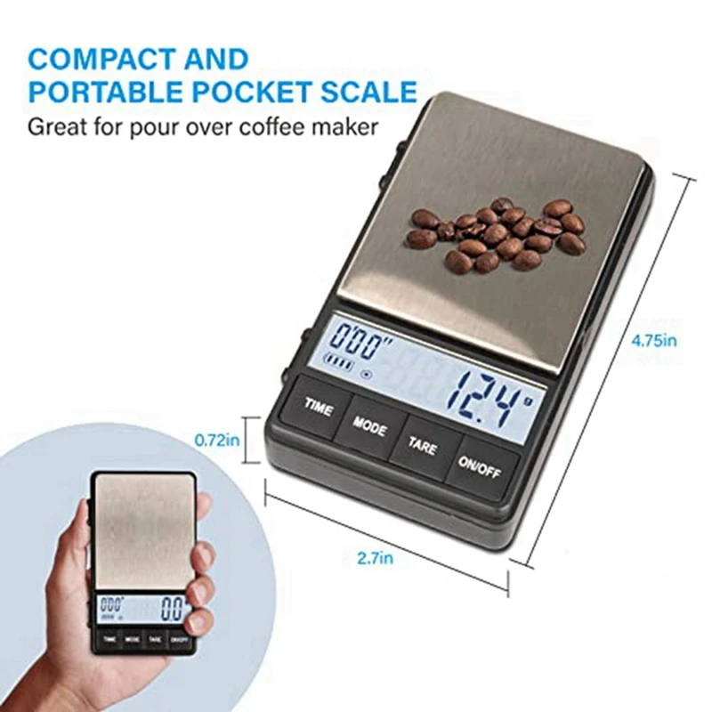 1 PCS Small Espresso Scale With Timer Scales Bright Backlit LCD Display 2 Batteries