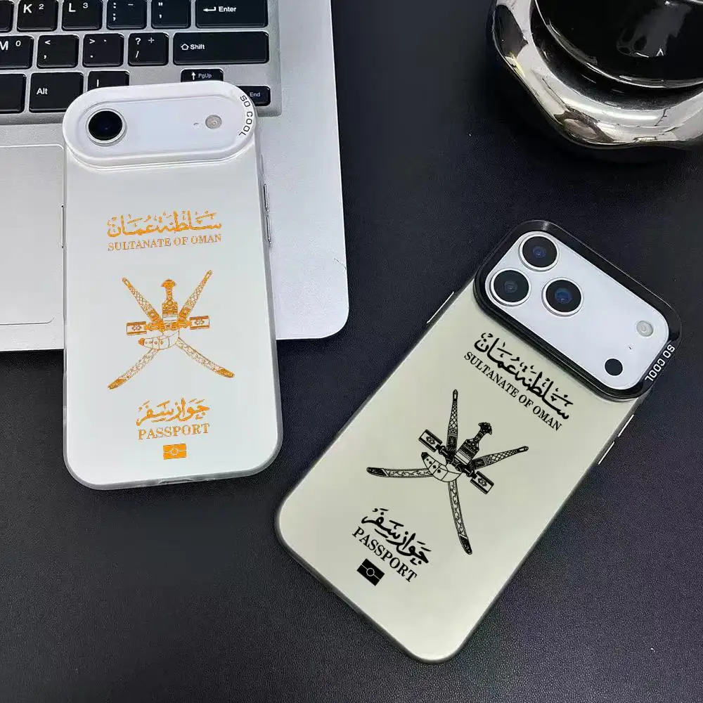 عمان جواز السفر جراب هاتف آيفون 17 16 15 14 13 12 11 برو ماكس أسود أرجواني ماتي ليزر معدني أورورا فوندا