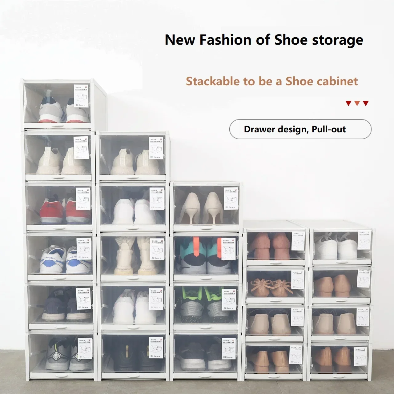 Formwell-DF8 Clear Plastic Shoe Storage Boxes, Stackable Shoe Organizer for Closet, Pull Out drawer Design