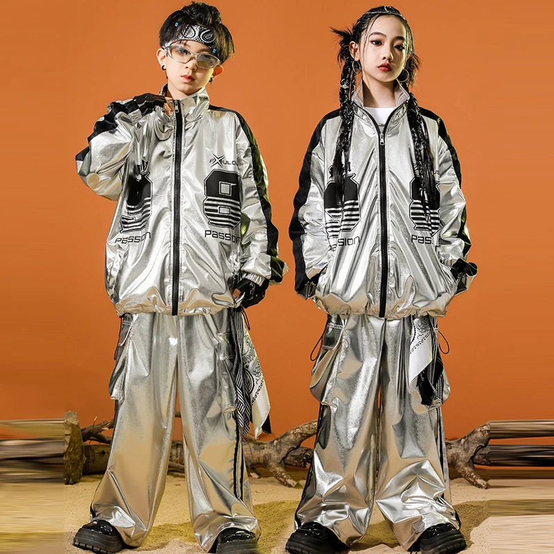 

Kids Cool Hip Hop Clothing Children'S Ballroom Dance Outfits Boys Silver Jazz Dance Costume For Girls K-pop Clothes XS10786