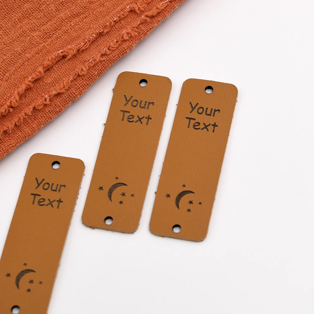 

Custom Laser Engraved Leather Tags 19x58mm 1mm Eco Leather Custom Text Logo Rivet Install Free Rivets for DIY Crafts