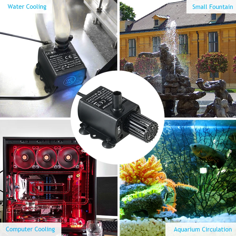 Decdeal Ultra-quiet DC12V 6W/10W Brushless Water Pump with 5.5*2.1mm  Waterproof Submersible Fountain Aquarium 300L/H Lift