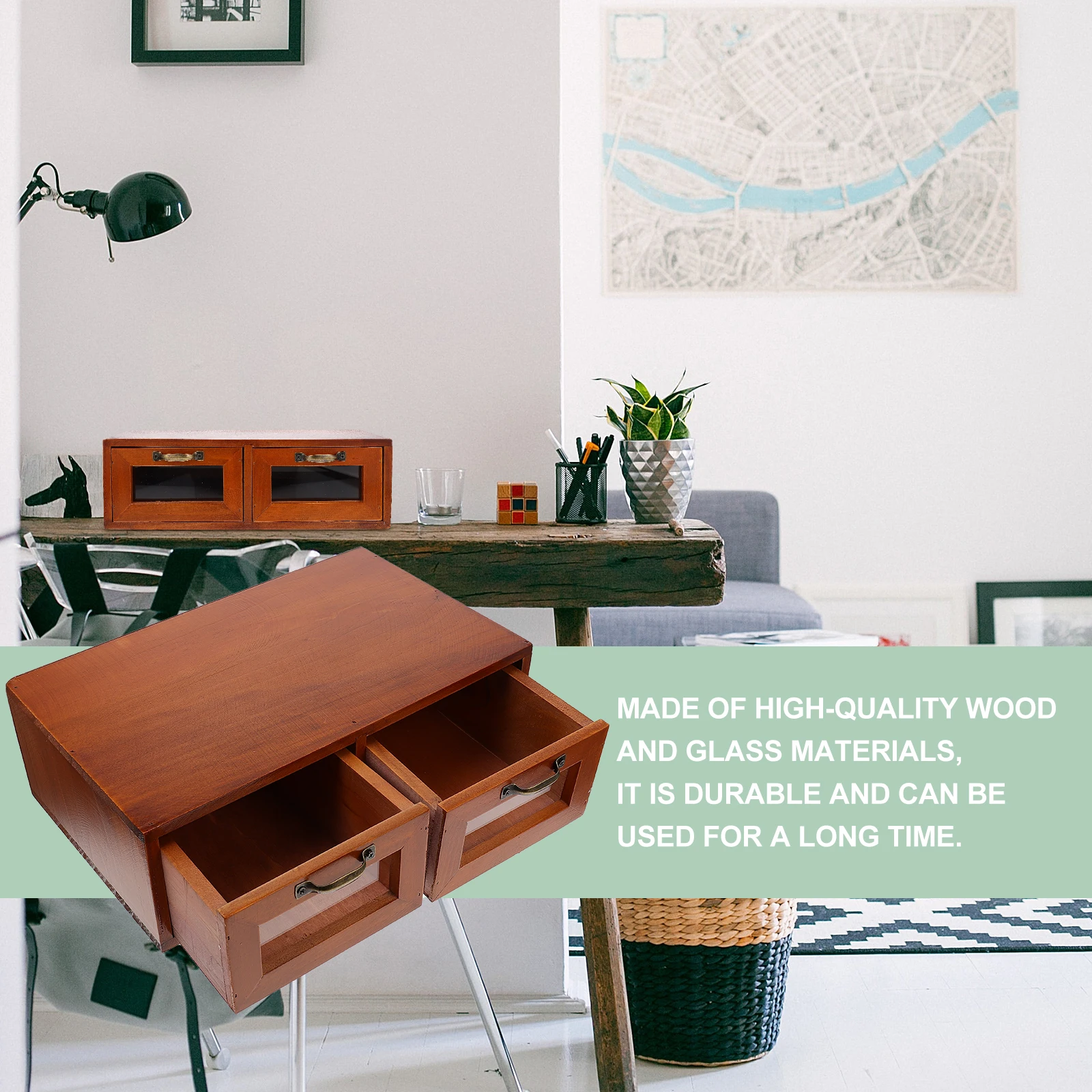 

1Pcs Exquisite Craftsmanship Wooden Glass Drawer Practical Office Organizer Multifunctional Box Storage Box