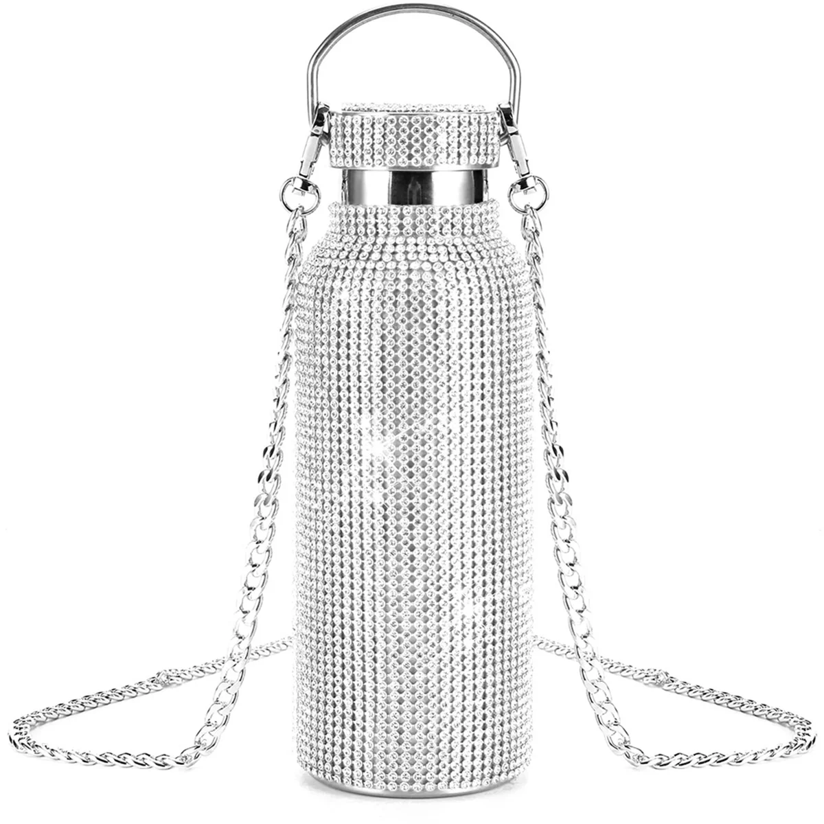 AT16 Bling Water Bottle Rhinestone, Diamond Glitter Cup, Stainless Steel Thermal Bottle, Refillable Water Bottle (16.9 Oz)