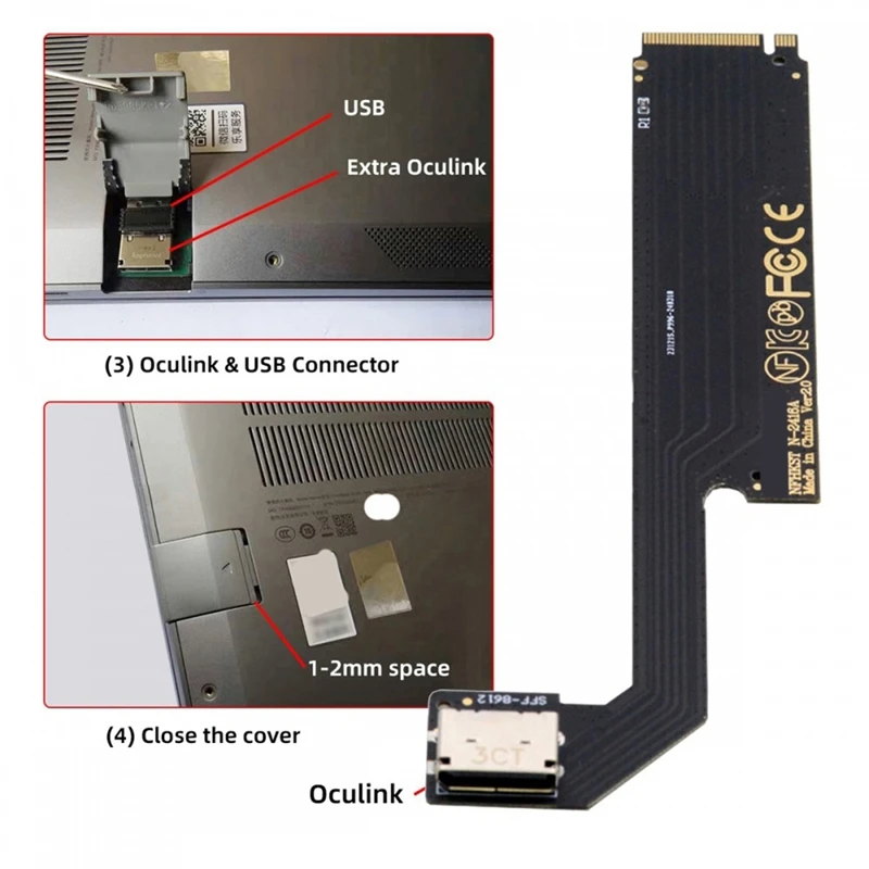 PCI-E 3.0 4.0 M.2 M-Key إلى Oculink SFF-8611 SFF-8612 محول المضيف لـ 2024 Thinkbook 16 + AMD8845 بطاقة الرسومات الخارجية