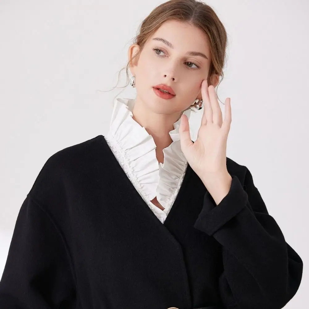 Simple White Detachable Fake Collar V-shaped Ruffle Lace Lapel Half Shirt Korean Style Hollow Out False Blouse Collar Women