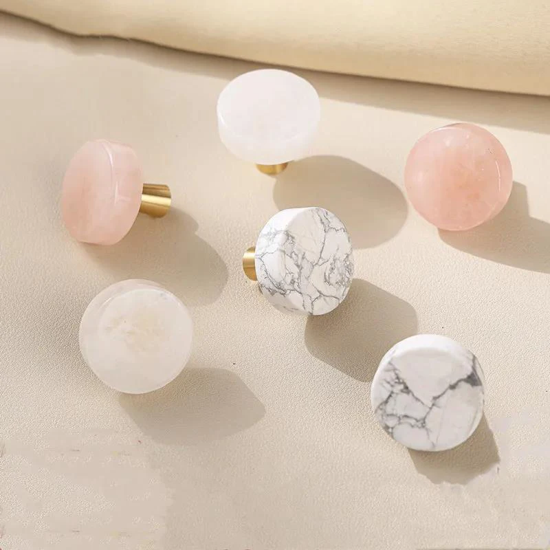 Beicai Circular Furniture Wine Cabinet Drawer Door Handle Natural Stone Brass Knob Nordic Style White Single Hole Small Handle