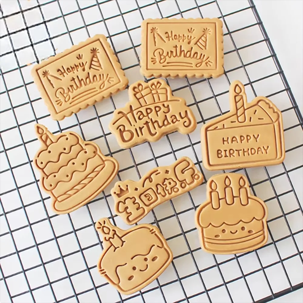 Happy Birthday Cookie Cutters Cake Biscuit Mold Cookie Stamp Kitchen Baking Pastry Bakeware Dessert Supplies