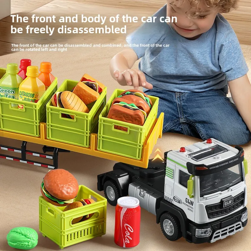 Camion en alliage jouet remorque Cargo transporteur camion voiture éducative pour enfants jouet véhicule de Construction retirer Non-télécommande