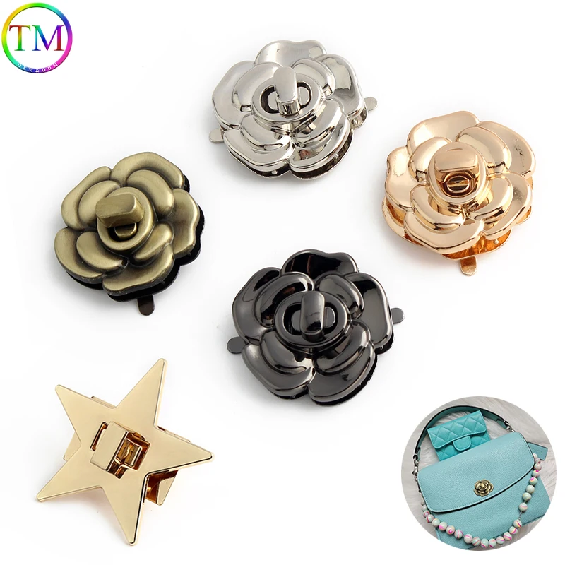 5-20Sets Pentagram/Flower Shape Metal DIY Clasp Turn Twist Locks For Shoulder Handbag Bags Purse Clasp Buckle Accessories