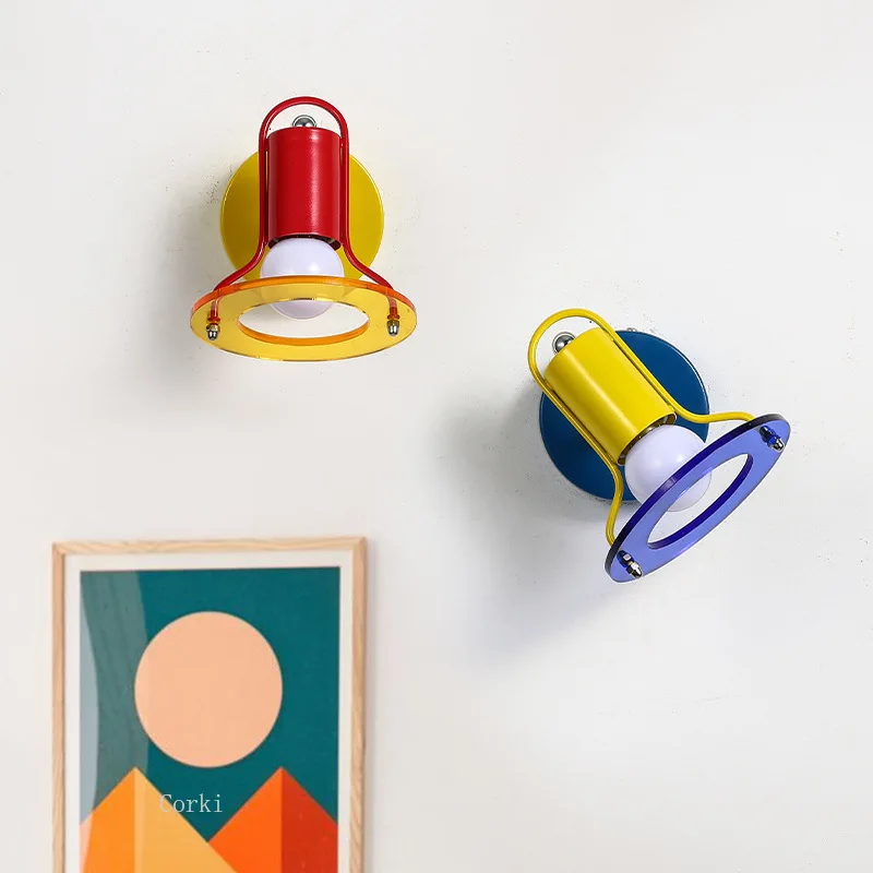 Memphis vintage ins colored Wall Lamps children's room playful bedroom bedside Wall Lights study eye protection decor Fixtures