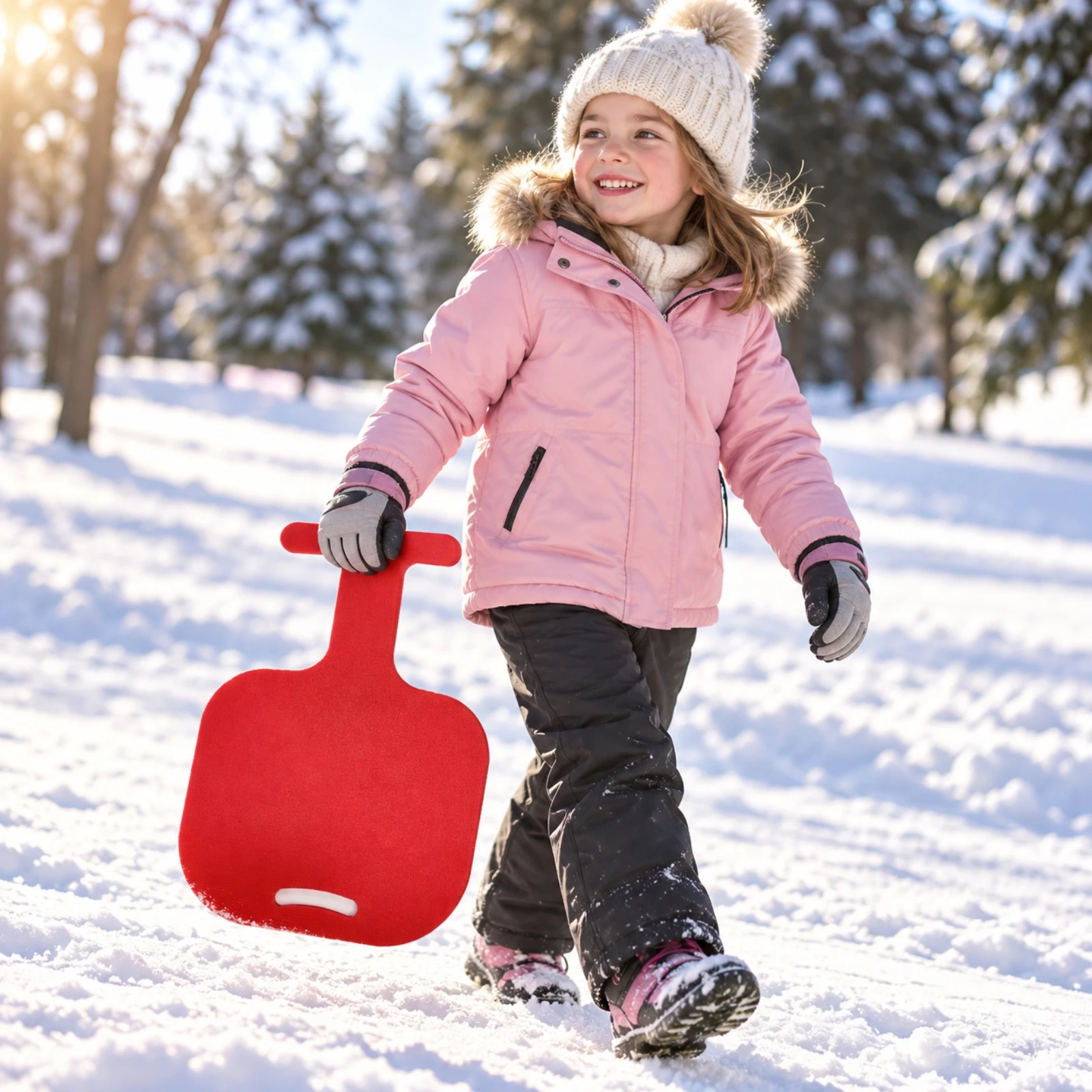 Snow Sled Board with T-Shaped Hand Grip Comfortable Foam Snow Sled Board Flexible Connectable for Children, Winter Outdoor Play