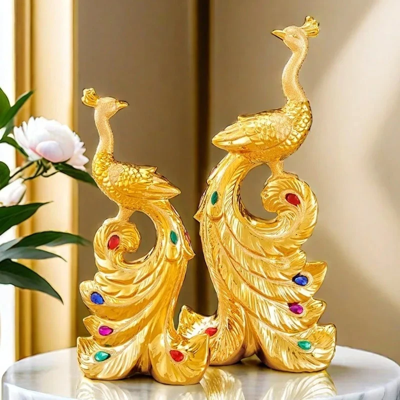 1pc Golden Peacock Ornament Chinese Style Ceramic Electroplated Ornaments Mascot Decorations Ceramic Handicrafts Figurines