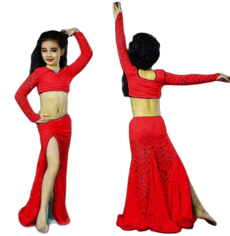 

Детский костюм для танца живота в восточном стиле для девочек, костюм для индийского танца живота, одежда, бюстгальтер, пояс, шарф, кольцо, юбка, платье, комплект, костюм