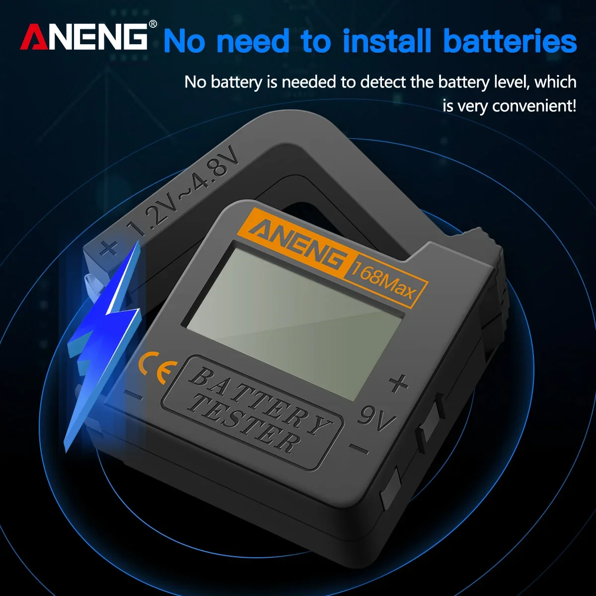 Free battery digital display battery tester 1.2V-9V wide range household industrial universal power detector model ANENG 168MAX